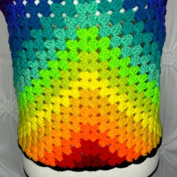 Handcrafted Crochet Halter Top Rainbow Granny Acrylic Yarn Art Handmade Knit - Picture 2 of 16